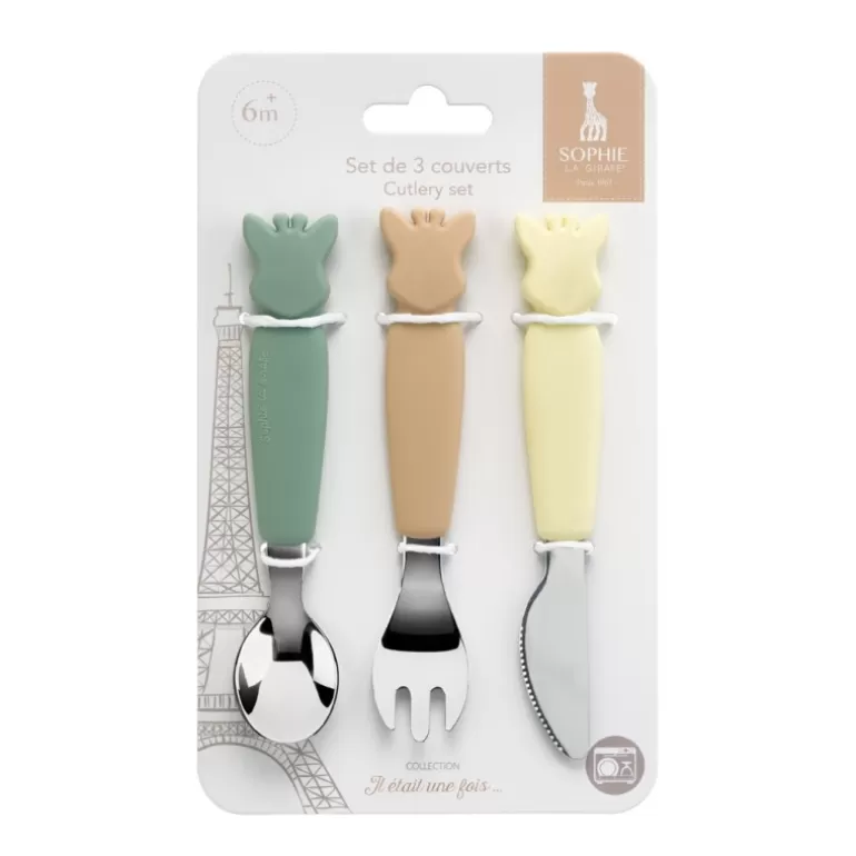 Shop Sophie la girafe Set de couverts inox et silicone